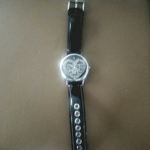 Coach Poppy black patent leather watch
